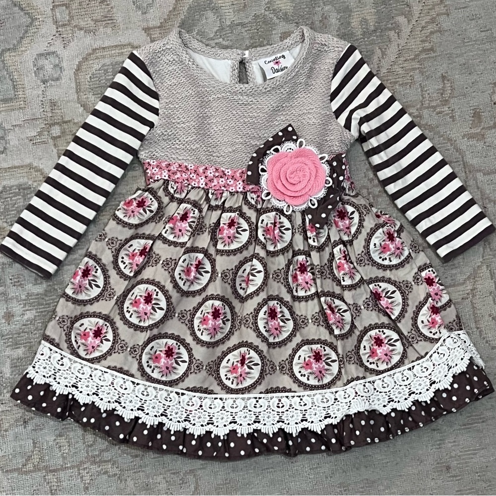 Counting Daisies 
Striped Floral Dress with Crotchet Accents, Girls 2T, GUC